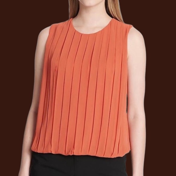 Calvin Klein Tops - SOLD——CALVIN KLEIN Orange Ruffle Pleated Tank Blouse